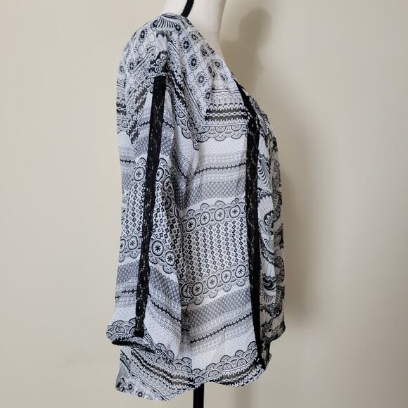 Valerie Stevens M Button Front 3/4 Raglan Sleeve Scoop Neck Lace Blouse Top - Picture 5 of 16